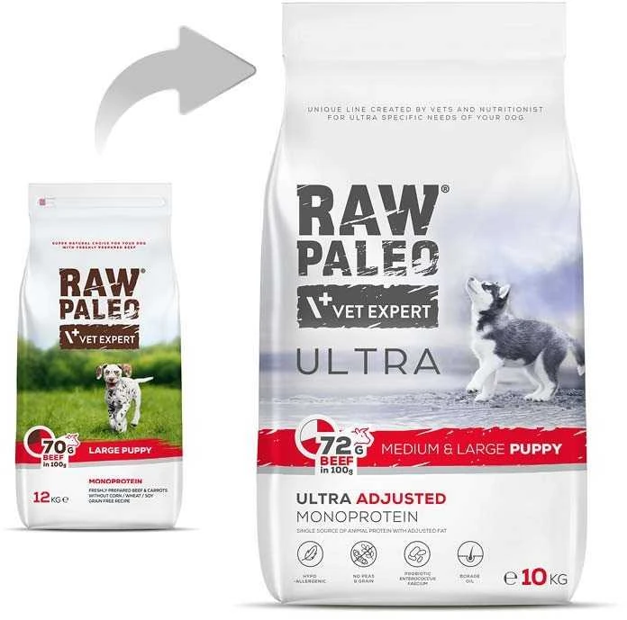 Vetexpert Šunų maistas - RAW PALEO Ultra Medium & Large Puppy jautiena 10 kg