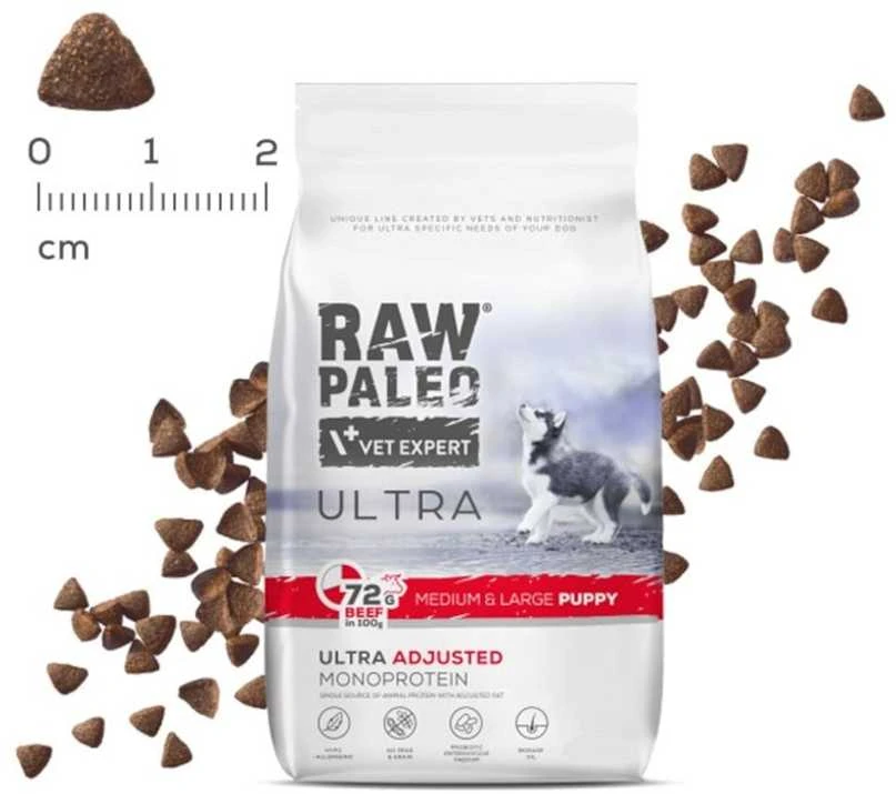 Vetexpert Šunų maistas - RAW PALEO Ultra Medium & Large Puppy jautiena 10 kg