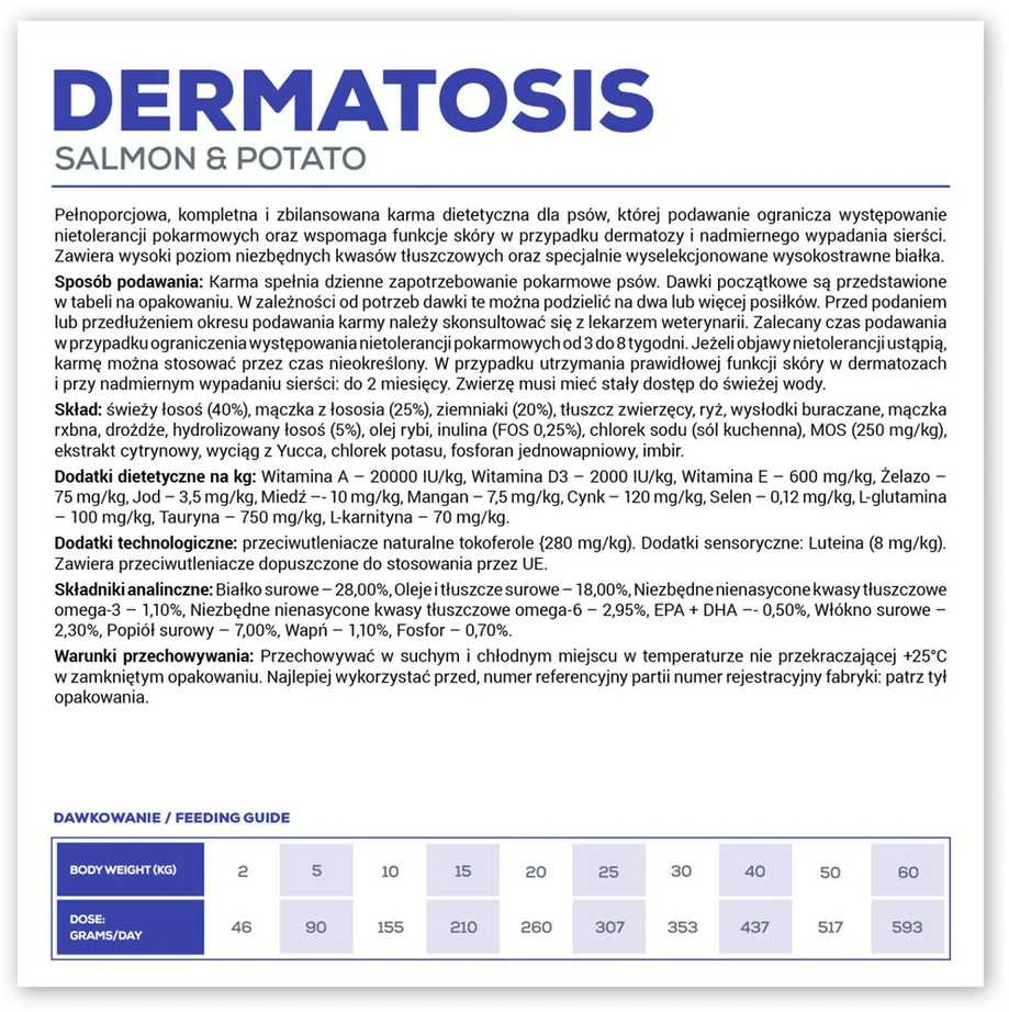 VET EXPERT Veterinary Diet Dermatosis Dog su lašiša ir bulvėmis - dry dog food - 2kg
