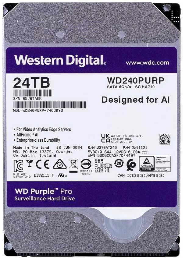 Vidinis Kietasis Diskas - Western Digital Violetinė Pro 24 TB 7200 RPM 512 MB 3.5" „Serial ATA III“