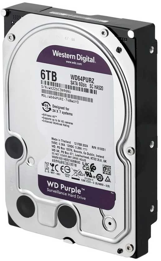 Western Digital HDD Video Surveillance WD Violetinė 6TB CMR, 3.5'', 256MB, SATA 6Gbps, TBW: 180