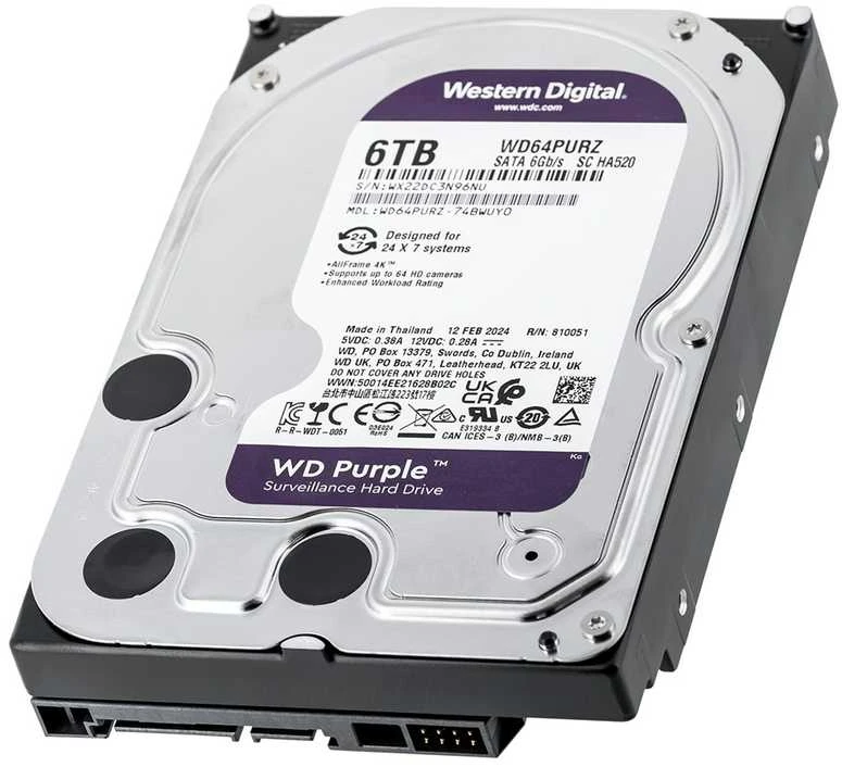 Western Digital HDD Video Surveillance WD Violetinė 6TB CMR, 3.5'', 256MB, SATA 6Gbps, TBW: 180