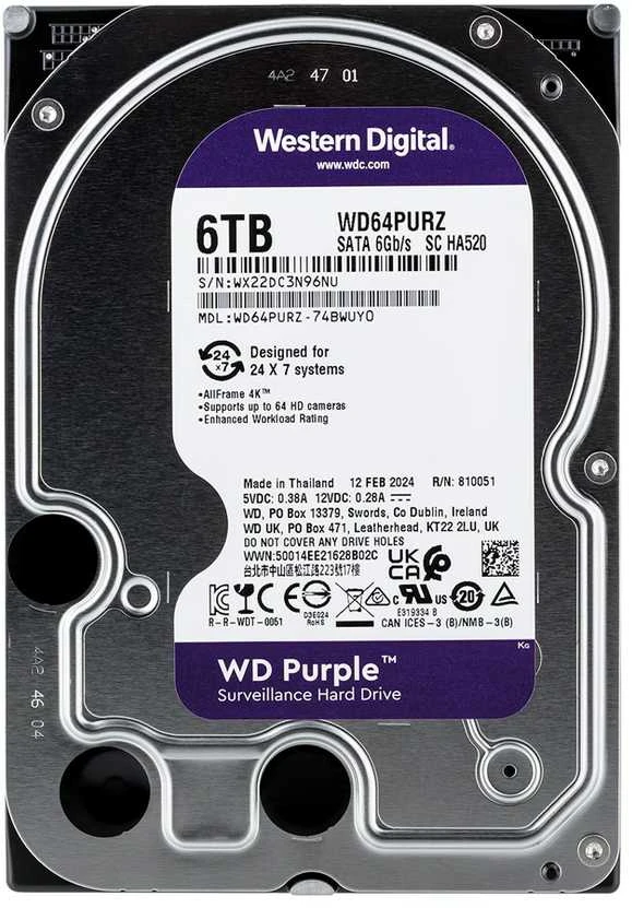 Western Digital HDD Video Surveillance WD Violetinė 6TB CMR, 3.5'', 256MB, SATA 6Gbps, TBW: 180