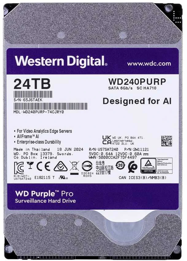 Vidinis Kietasis Diskas - Western Digital Violetinė Pro 24 TB 7200 RPM 512 MB 3.5" „Serial ATA III“