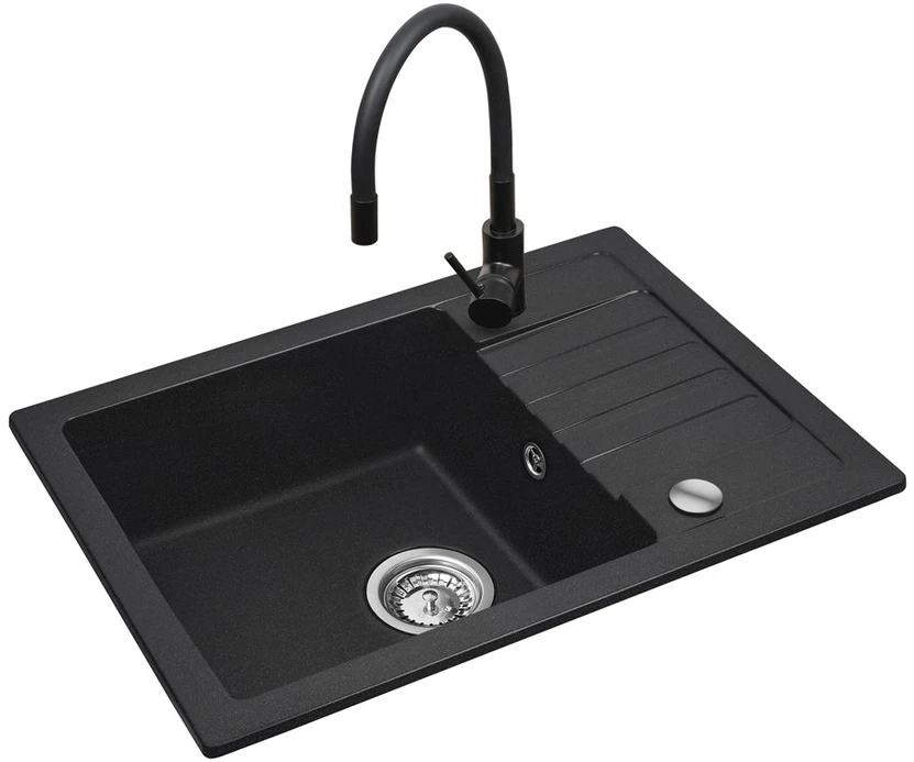 Juodas sink set with flexi faucet - MAIDSINKS BALI sink (62x44) 1B1D juodas + Flessi Juodas Edition faucet