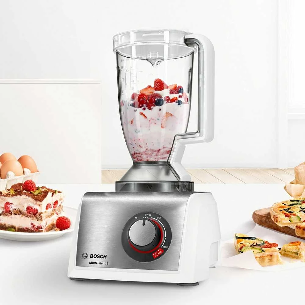 Virtuvinis kombainas Bosch MC812S814 Virtuvės kombainas, MultiTalent 8, 1250 W, Baltas, šiaušto nerūdijančio plieno