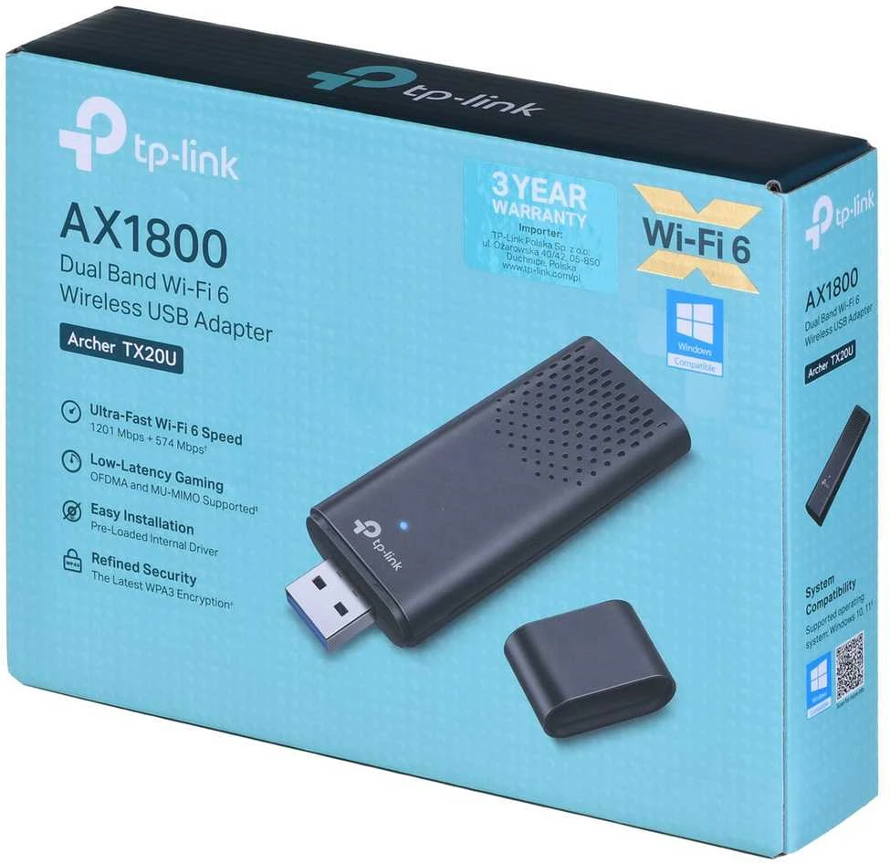 TP-LINK | AX1800 dviejų juostų „Wi-Fi 6“ belaidis USB adapteris | Archer TX20U