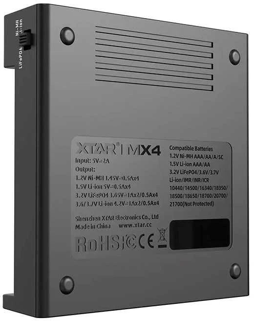 Xtar Įkroviklis - Universalus Li-ion/NiMH 4 Lizdai USB-C LED Indikatoriai 100x97x26.3mm
