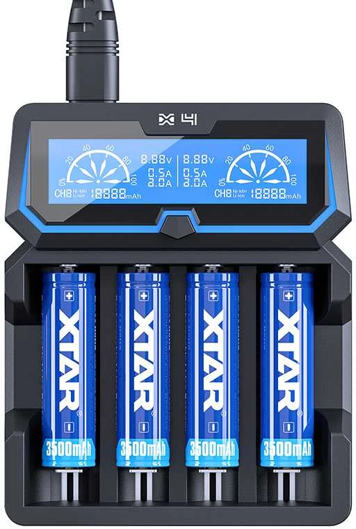Xtar universalus 4 x Li-ion ir Ni-MH akumuliatorių įkroviklis su LCD ekranu X4