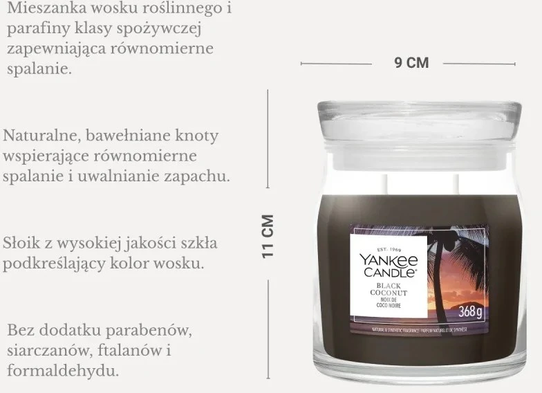 Yankee Candle Aromatinė žvakė Signature glass medium Juodas Coconut 368 g