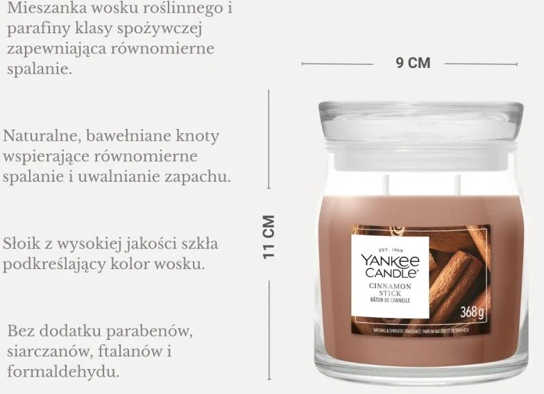 Yankee Candle Aromatinė žvakė Signature glass medium Cinnamon Stick 368 g