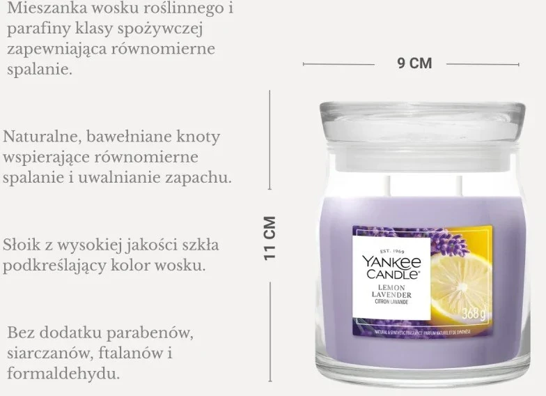 Yankee Candle Aromatinė žvakė Signature glass medium Lemon Lavender 368 g