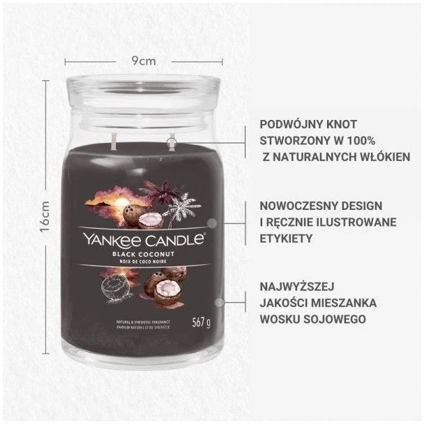 Yankee Candle Aromatinė žvakė "Signature", didelė stiklinė "Juodas Coconut" 567 g