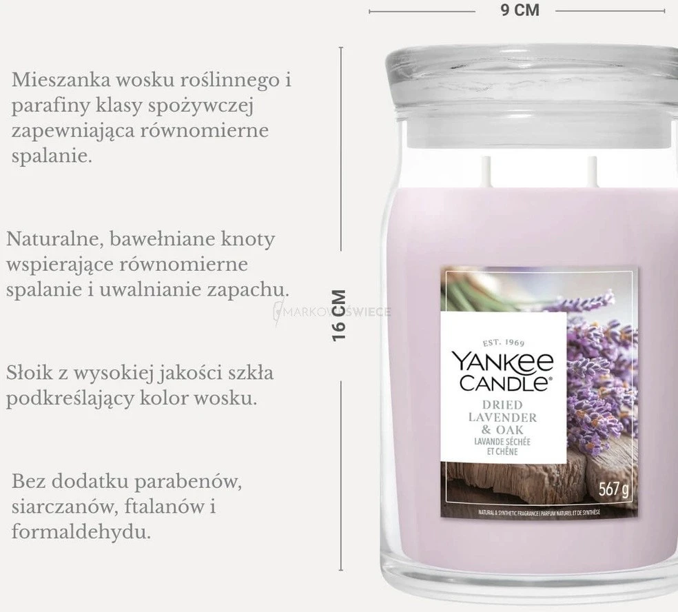 „Yankee Candle Signature“ džiovintų levandų ir ąžuolo žvakė, didelė, 567 g