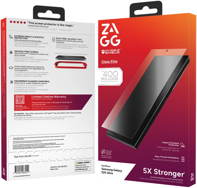Zagg InvisibleShield Glass Elite, Samsung Galaxy S25 Ultra Apsauginis Stiklas