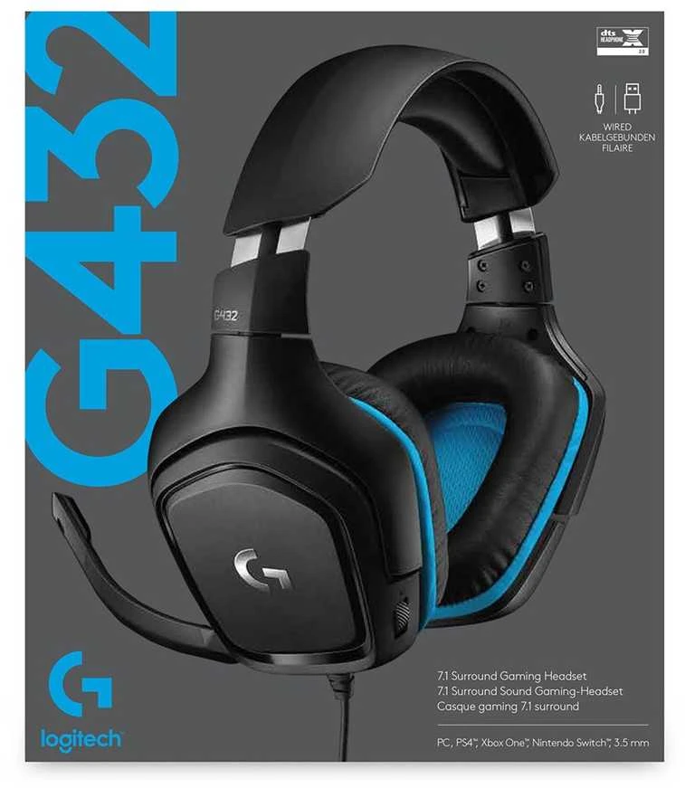 Logitech G432 7.1 Surround Sound ausinės su laidu žaidimams, Juodos