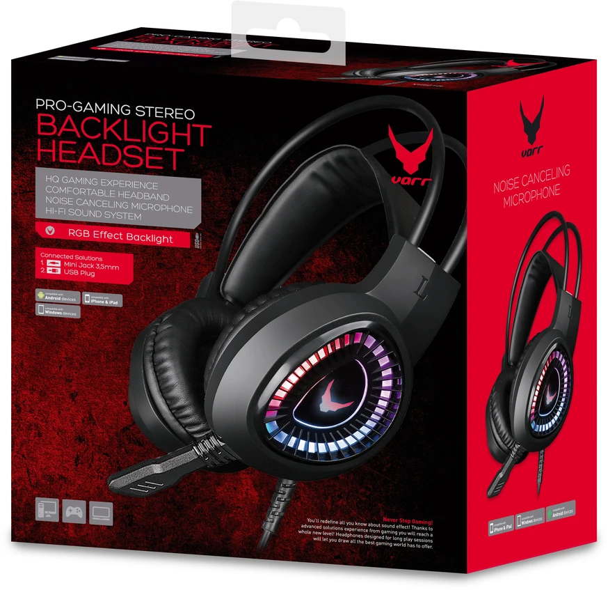 Žaidimų Ausinės - Omega Varr VH8010L 40 mm RGB USB 3,5 mm Juodos