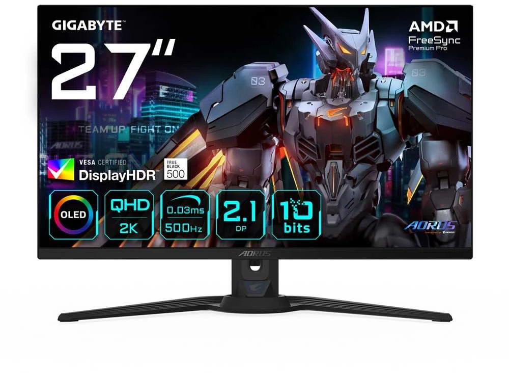 Monitorius Gigabyte | AORUS FO27Q5P | 27" | OLED | QHD | 16:9 | 500 Hz | 0,03 ms | 1000 cd/m² | HDMI jungčių kiekis: 2 | Juodas