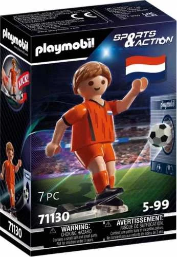 Žaislas - Playmobil 71130 Olandų futbolininkas su futbolo kamuoliu ir vartais oranžinės spalvos