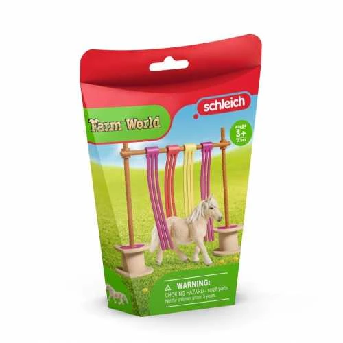 Žaislų rinkinys - Schleich ponis Plazdanti užuolaida (Šetlando ponio figūra, priedai)