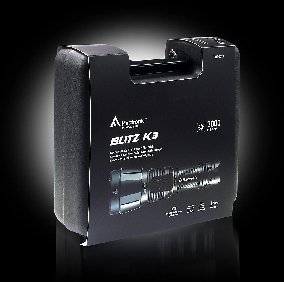 Žibintuvėlis - MacTronic Blitz K3, 3000 Liumenų, 375m Nuotolis, 5000mAh Juodas