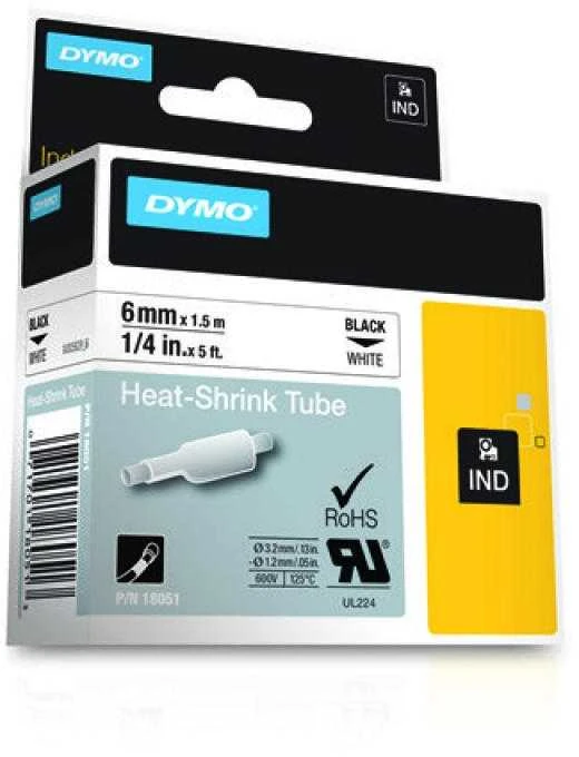 RhinoPRO kabelių žymėjimo vamzdelis 6 mm, juodas tekstas ant balto vamzdelio, 1,5 m DYMO / 18051