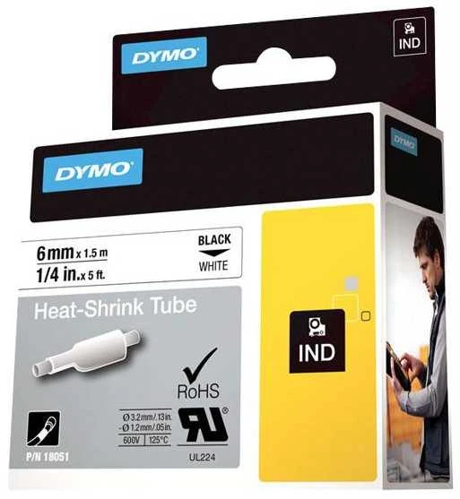 RhinoPRO kabelių žymėjimo vamzdelis 6 mm, juodas tekstas ant balto vamzdelio, 1,5 m DYMO / 18051