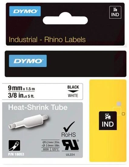 DYMO 18053 RHINO Termo vamzdelis 9mm x 1,5m (balta / juodas šifras)