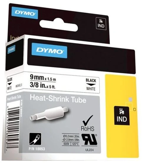 DYMO 18053 RHINO Termo vamzdelis 9mm x 1,5m (balta / juodas šifras)