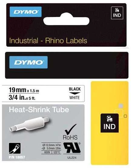DYMO Rhino Professional, pastebimai susitraukiantis vamzdelis, 19x1,5 mm, juodas tekstas ant baltos žarnos, 1,5 m 18057