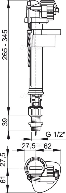 WC prileidimo mechanizmas AlcaPlast, apatinio pajungimo 1/2
