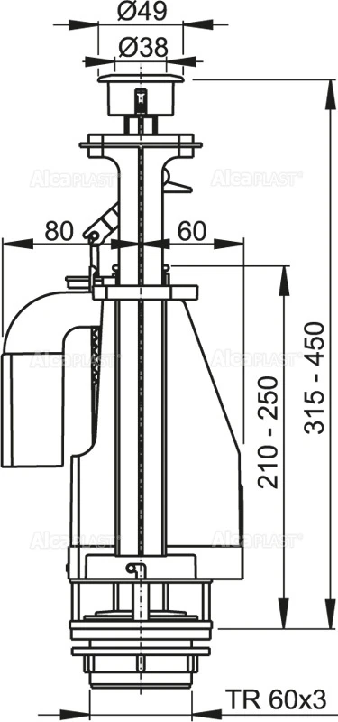 WC nuleidimo mechanizmas AlcaPlast, su 3/6 litrų nuleidimu