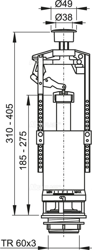 WC nuleidimo mechanizmas AlcaPlast, su Stop mechanizmu