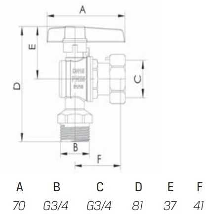 Ventilis kampinis 3/4x3/4 v/iš 146220 ARCO su laisva veržle
