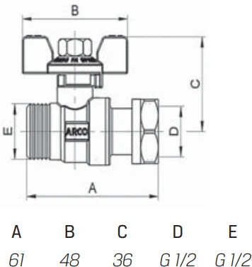 Arco Ventilis 02290, 1/2" su slankiojančia jungtim, raud. rankena
