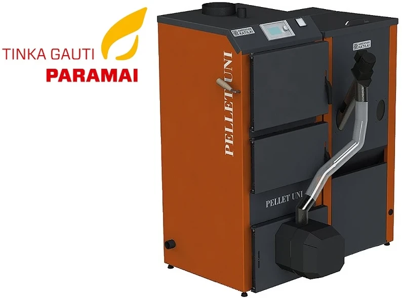 Aukstaitijos Katilai Granulinis katilas PELLET UNI 16 kW su rotac. 16 kW degikliu, sraigtu, 230 l met. bunkeriu