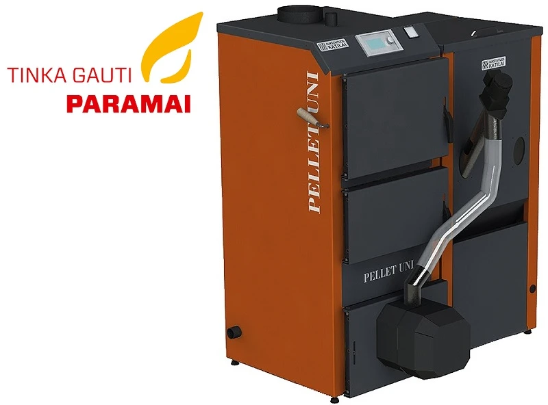 Aukstaitijos Katilai Granulinis katilas PELLET UNI 20 kW su rotac. 20 kW degikliu, sraigtu, 230 l met. bunkeriu