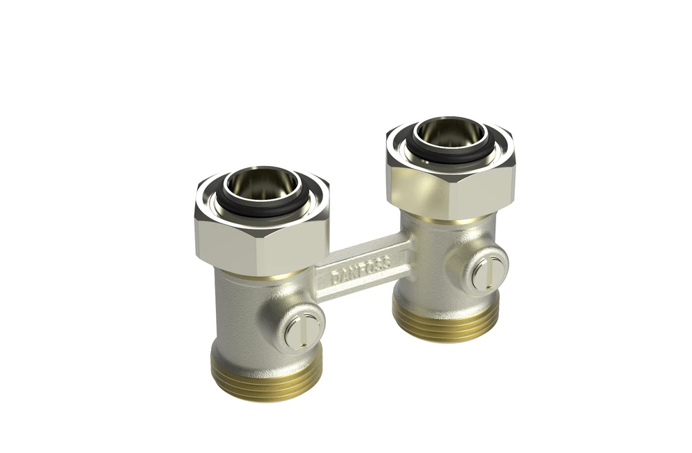 Apatinio pajungimo mazgas dvivamzdei sistemai Danfoss, RLV-KB, tiesus, 1/2''-3/4'', H tipo