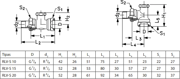 Balansinis ventilis Danfoss, RLV-S15 rankinis kampinis