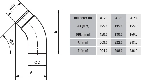 Darco Žema alkūnė KG150/45