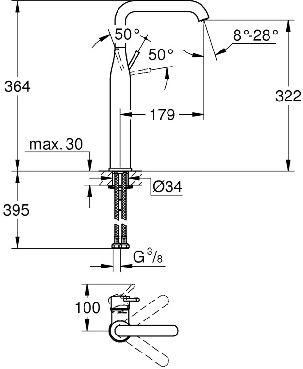Grohe Essence XL praustuvo maišytuvas , chromas