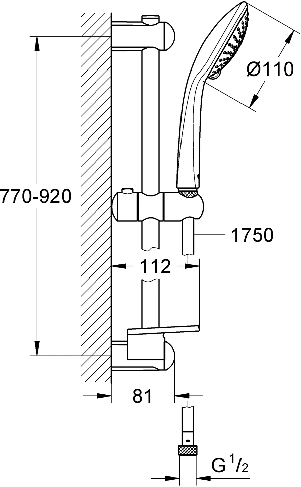 Grohe Dušo komplektas Euphoria Champagne (stovas-900 mm, žarna-1750 mm, galvutė-3 srovės), chromas