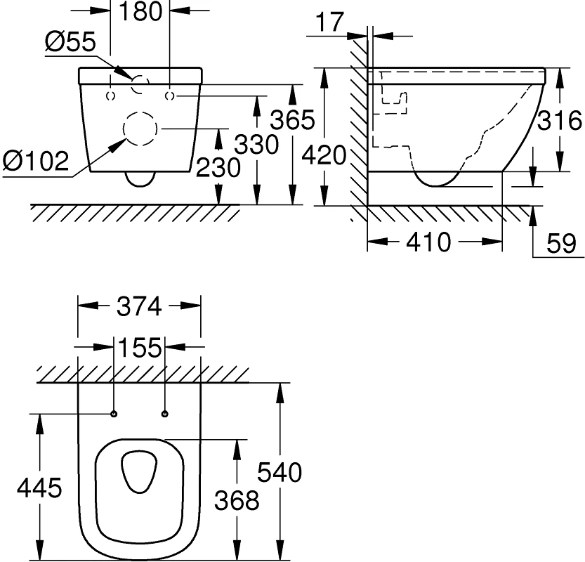 Pakabinamas klozetas be dangčio Grohe Euro Rimless 39328000