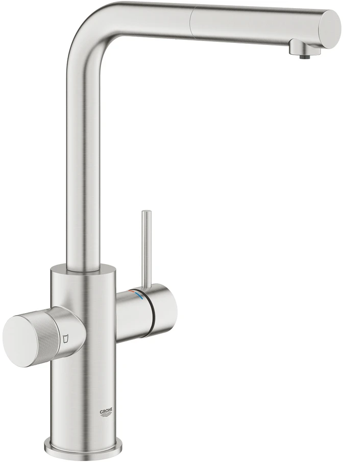 Grohe Mėlyna Pure Minta virtuvinis maišytuvas su ištraukiamu dušeliu (be filtro), nerūd. plienas
