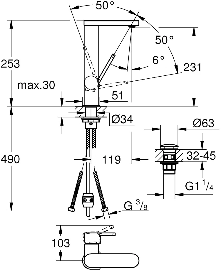 Maišytuvas Grohe Plus L, 1/2″ (23844003)