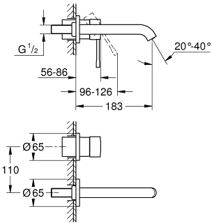 Grohe Essence 2-jų dalių praustuvo maišytuvas iš sienos 183mm. CoolSunrise