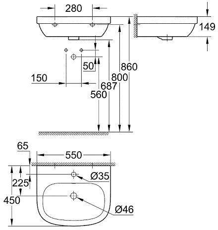 Grohe EuroCeramic praustuvas, 550x450 mm
