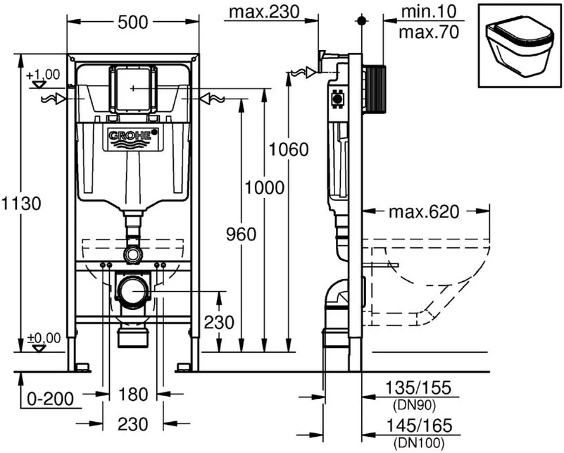 Grohe Rapid SL WC rėmas su tvirtinimu 1,13 m (2in1)