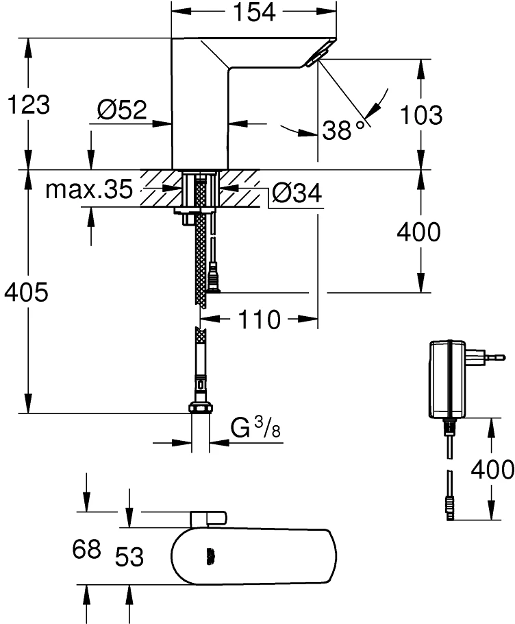 Grohe Bau Cosmo E maišytuvas infra-red eltric 100-230 V, chromas