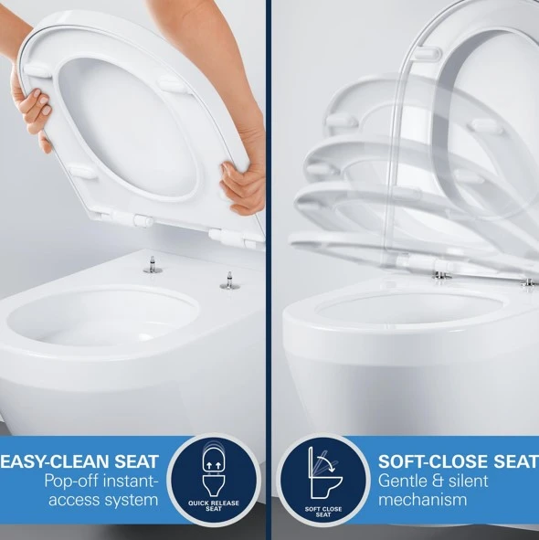 Grohe 5 in 1 komplektas – WC su sėdyne EuroCeramic, rėmas Rapid SL, chromuota nuleidimo plokštė Arena, lai